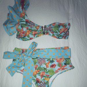 Ruffled One Shoulder Floral Bikini - Beautiful summer colors.